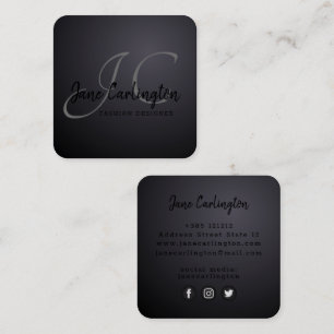 Tarjeta De Visita Cuadrada Monograma moderno de efecto mate negro