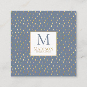 Tarjeta De Visita Cuadrada Monograma moderno de moda con gota de lluvia dorad