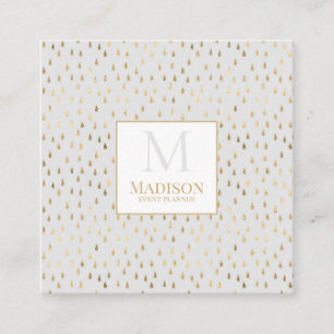 Tarjeta De Visita Cuadrada Monograma moderno de moda crema Gold Raindrop