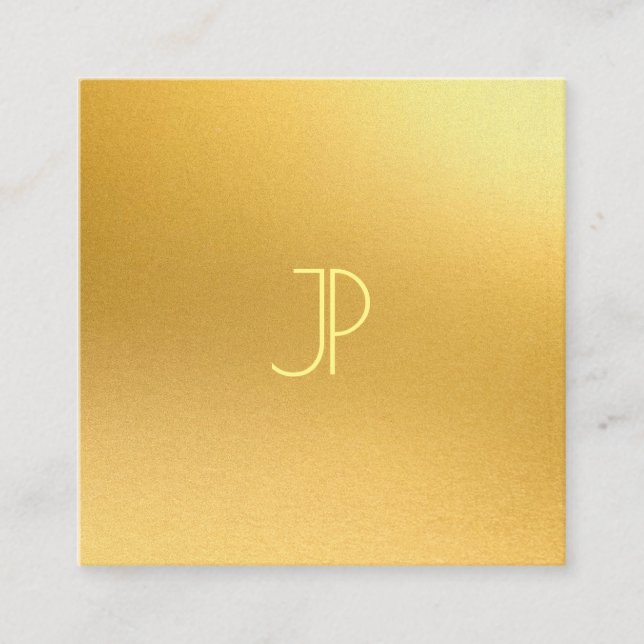 Tarjeta De Visita Cuadrada Monograma moderno de oro elegante plantilla lujoso (Anverso)