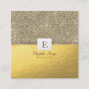 Tarjeta De Visita Cuadrada Monograma moderno elegante con brillo dorado