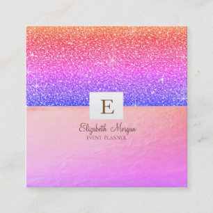 Tarjeta De Visita Cuadrada Monograma Moderno Elegante con Brillo Ombre Violet