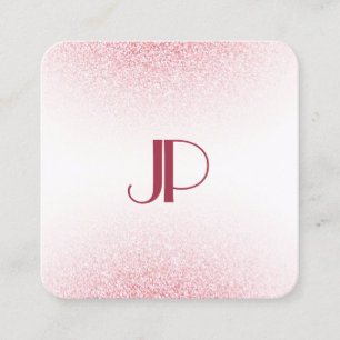 Tarjeta De Visita Cuadrada Monograma moderno elegante Purpurina de oro rosa