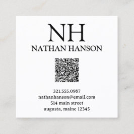 Tarjeta De Visita Cuadrada Monograma moderno simple en blanco y negro