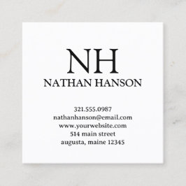 Tarjeta De Visita Cuadrada Monograma moderno simple en blanco y negro