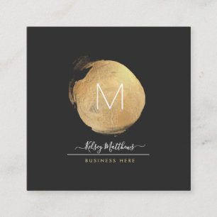 Tarjeta De Visita Cuadrada Monograma negro lux dezines + mancha dorada