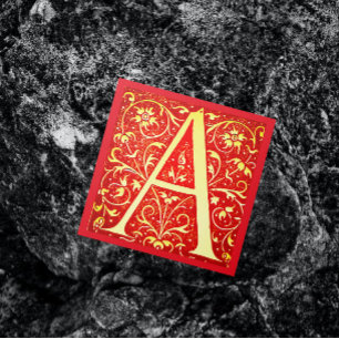 Tarjeta De Visita Cuadrada Monograma ornamental antiguo - capital A