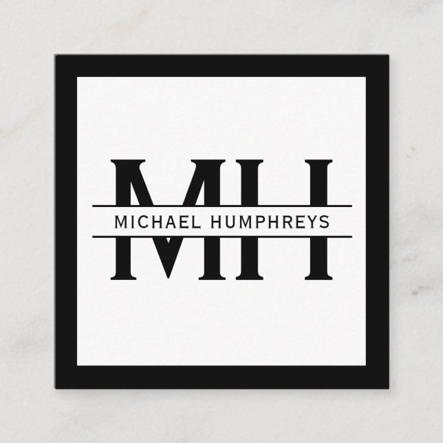 Tarjeta De Visita Cuadrada Monograma personalizado | Negra (Anverso)