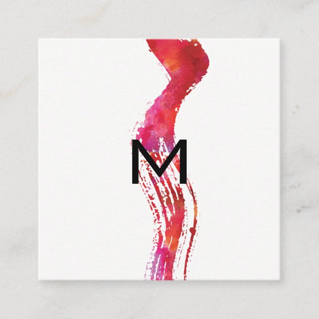 Tarjeta De Visita Cuadrada Monograma Pincel acuático (Anverso)