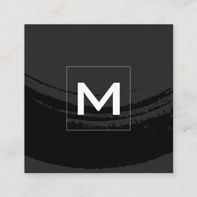 Tarjeta De Visita Cuadrada Monograma Pincel artístico negro (Anverso)
