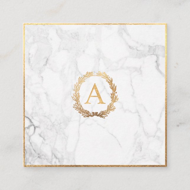 Tarjeta De Visita Cuadrada Monograma PixDezines Marble+DIY Faux Gold (Anverso)