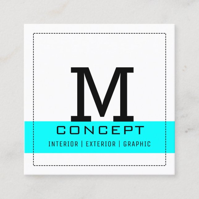 Tarjeta De Visita Cuadrada Monograma profesional Aqua White (Anverso)