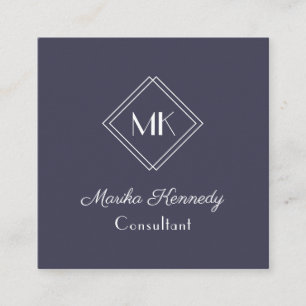 Tarjeta De Visita Cuadrada Monograma profesional elegante de pizarra gris