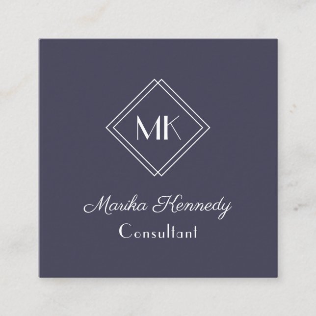 Tarjeta De Visita Cuadrada Monograma profesional elegante de pizarra gris (Anverso)