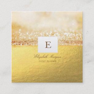 Tarjeta De Visita Cuadrada Monograma Profesional Elegante Dorado Brillo Bokeh
