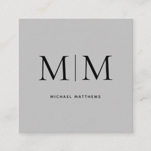 Tarjeta De Visita Cuadrada Monograma Profesional Elegante Moderno Gris Negro