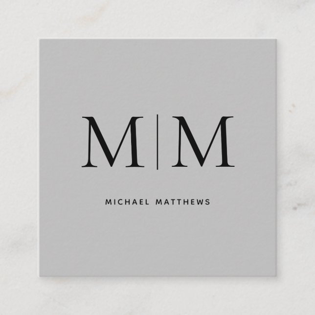 Tarjeta De Visita Cuadrada Monograma Profesional Elegante Moderno Gris Negro (Anverso)