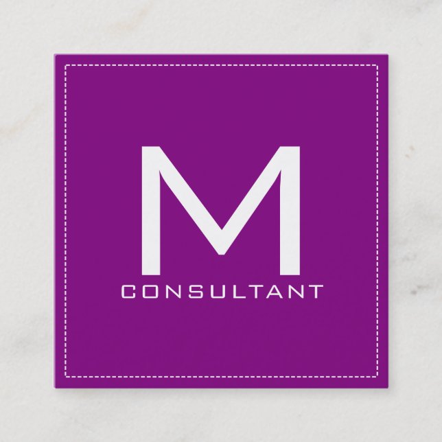 Tarjeta De Visita Cuadrada Monograma profesional elegante moderno morado (Anverso)