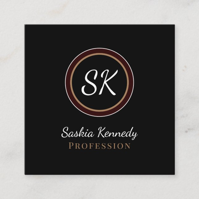 Tarjeta De Visita Cuadrada Monograma profesional elegante negro mixto marrón (Anverso)