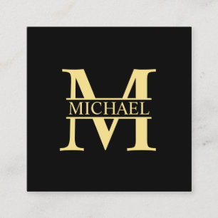 Tarjeta De Visita Cuadrada Monograma profesional elegante negro y oro