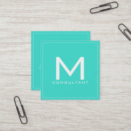Tarjeta De Visita Cuadrada Monograma profesional elegante turquesa moderno