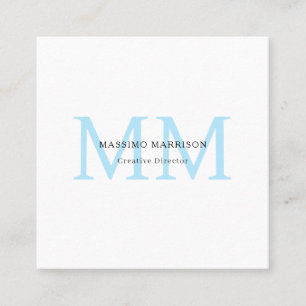 Tarjeta De Visita Cuadrada Monograma Profesional Minimalista Blanco Negro Azu