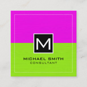 Tarjeta De Visita Cuadrada Monograma profesional moderno Lime Magenta