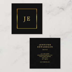Tarjeta De Visita Cuadrada Monograma profesional moderno y elegante en negro