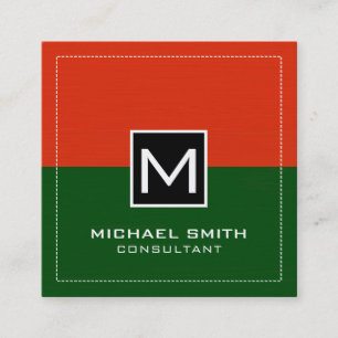 Tarjeta De Visita Cuadrada Monograma profesional Naranja rojo verde moderno