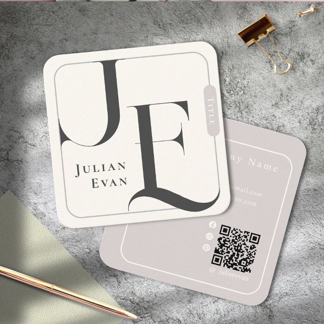 Tarjeta De Visita Cuadrada Monograma retro elegante blanco marfil (Subido por el creador)