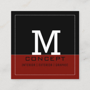 Tarjeta De Visita Cuadrada Monograma Rojo del Barn Negro Profesional Moderno
