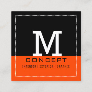 Tarjeta De Visita Cuadrada Monograma rojo Naranja negro moderno profesional