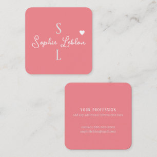 Tarjeta De Visita Cuadrada Monograma romántico de caligrafía Girly de Rubor