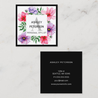 Tarjeta De Visita Cuadrada Monograma rosa Giro floral Cute personalizado