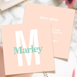 Tarjeta De Visita Cuadrada Monograma Rubor Rosa Cute Moda Negrita Estilo Tren