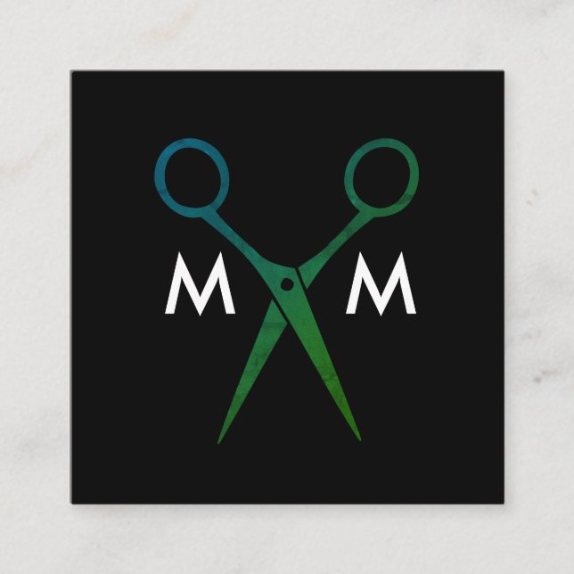 Tarjeta De Visita Cuadrada Monograma Salon Shears (Anverso)