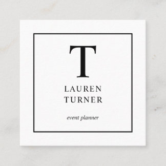 Tarjeta De Visita Cuadrada Monograma simple blanco y negro