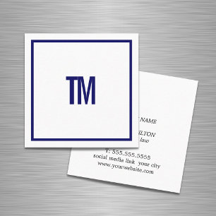 Tarjeta De Visita Cuadrada Monograma simple elegante azul blanco Abogado