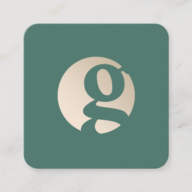 Tarjeta De Visita Cuadrada Monograma verde oro mínimo moderno (Anverso)