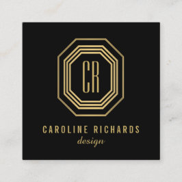 Tarjeta De Visita Cuadrada Monograma vintage Art Deco dorado/negro