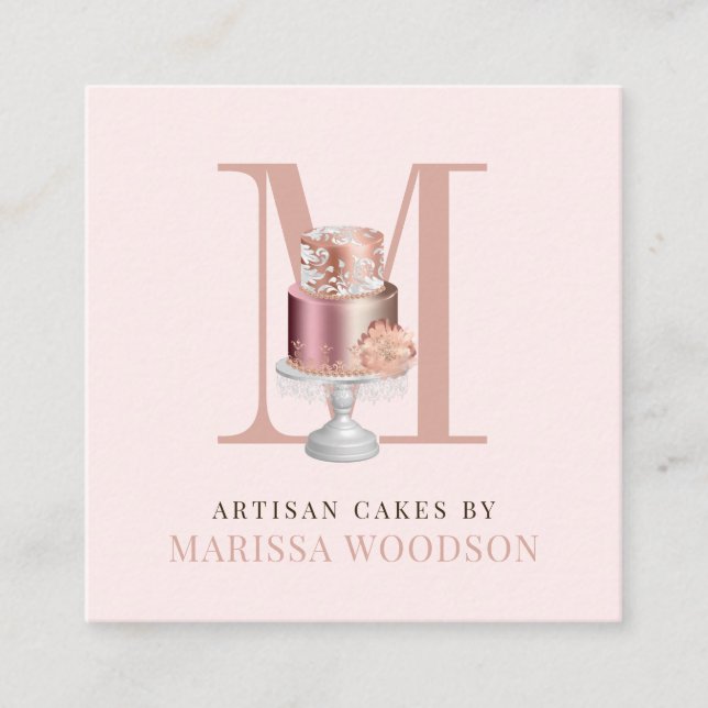 Tarjeta De Visita Cuadrada Monograma Y Pastelería Pastelería Chef Square Busc (Anverso)