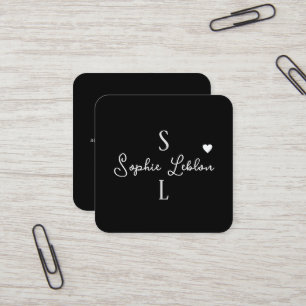 Tarjeta De Visita Cuadrada Monogramación de caligrafía de gitano blanco negro