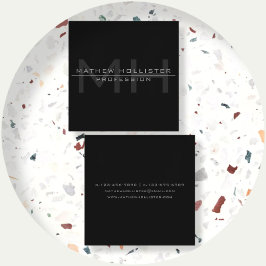 Tarjeta De Visita Cuadrada Monogramado masculino, gris