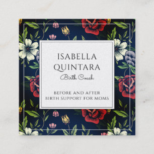 Tarjeta De Visita Cuadrada Monogrammed Floral Birth Coach Doula