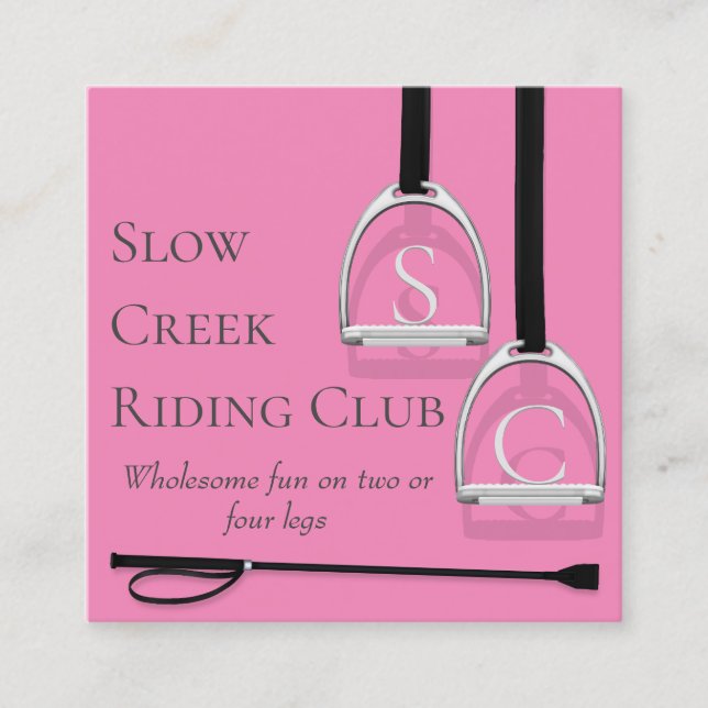 Tarjeta De Visita Cuadrada Monogramo Stirrup Irones Pink Equestrian Square (Anverso)