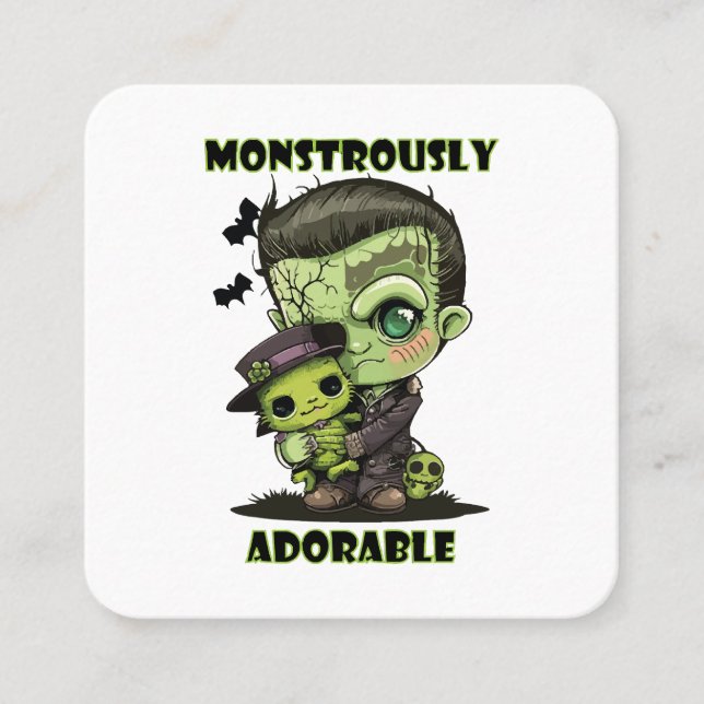 Tarjeta De Visita Cuadrada Monstruo de Frankenstein con plushie (Anverso)