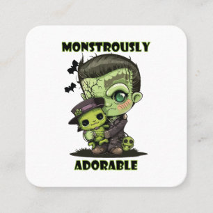 Tarjeta De Visita Cuadrada Monstruo de Frankenstein lindo con peluche