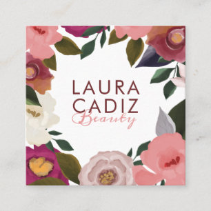 Tarjeta De Visita Cuadrada Moody & Elegante acuarela Arreglo floral Blanco