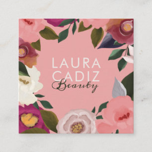 Tarjeta De Visita Cuadrada Moody & Elegante Arreglo Floral Color de Agua Rosa