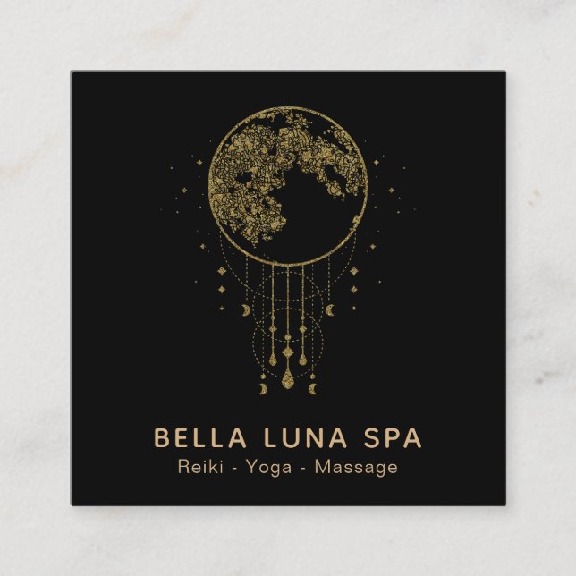 Tarjeta De Visita Cuadrada ~ Moon de oro lunar del chamán cosmos (Anverso)